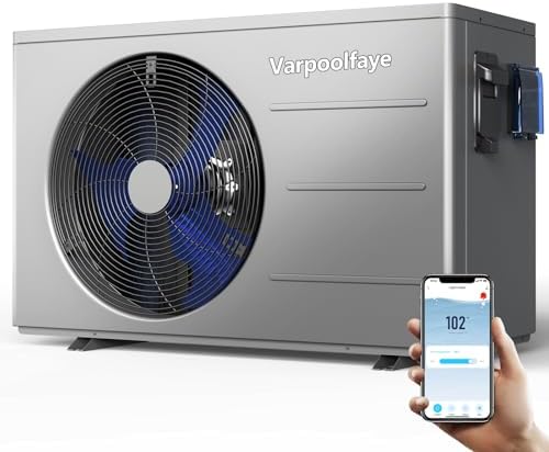Varpoolfaye 40000 BTU Electric Pool Heater For Inground Pools 12000 Gallon Swimming Pool Heat Pump Above Ground Pool Heater Heating Cooling WiFi Control Schedule 220V