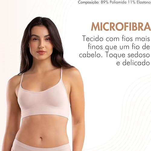 SHE BY MASH Kit 2 Top Nadador Microfibra Sem Costura Feminino Adulto, 1 Rosa Claro - 1 Vermelho Bord