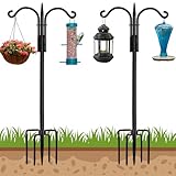 STAUKOK Double Shepherds Hooks for Outdoor, 2 Pack 89 Inch New Version Bird Feeder Pole with 5 Prongs Base, Heavy Duty Garden Hook for Hanging Plant, Lantern, Hummingbird Feeder