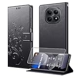 MQERYBV Handyhülle für Xiaomi Redmi Note 15 4G/5G Hülle mit 1*Schutzfolie, PU Leder Brieftasche Stoßfeste [Magnet][Standfunktion][Kartenfächern] Schutzhülle Klapphülle Flip Case, Schwarz