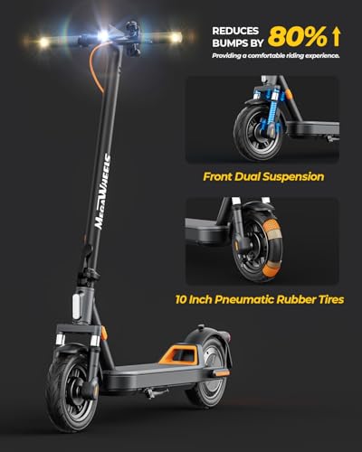 Electric Scooter for Adults with Suspension, 10in Pneumatic Tires, 19 Miles, 10.2AH 220.3Wh, 350W Motor, 15MPH Max Speed, Turn Lights, Foldable Adult Electric Scooter
