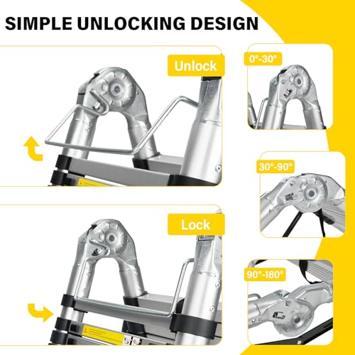 Miniatura 4 de Stanew Escalera Telescópica De 2.5 2.5 M De Aluminio, Plegable, Reposabrazos Extraíble, Multifunción Portátil Plegable Extensible, Carga Máxima De 150 Kg