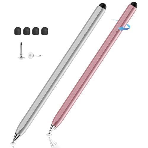 Tablet Stift Für Alle Tablets, DIGIROOT 2-in-1 Drehbarer Tablet Stift Hohe Sensitivität Touchscreen Pen Kompatibel mit IOS/Android/Surface, Silber+Rose Gold