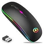 Raysha RGB LED Wireless Silent Rechargeable Mouse, Silent Click USB Mouse Wireless for Laptop, PC, Computer, Desktop with 3DPI Mode 800 to 1600, RGB Lights, Optical Mice USB Fast 2.4GHZ