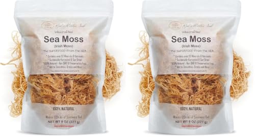 Raw Wildcrafted Gold Sea Moss from St. Lucia, Sun-Dried Whole Leaf Irish Moss, Natural Wild Sea Moss | Makes 120+ oz Gel | 8 oz Bag (Pack of 2)