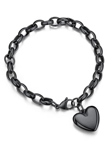 GoldChic Jewelry Heart Charm Bracelet Adjustable For Women, Stainless Steel Initial Cable Link Letters Mother Daughter Bracelets Jewelry Gifts for Mom (With Box)