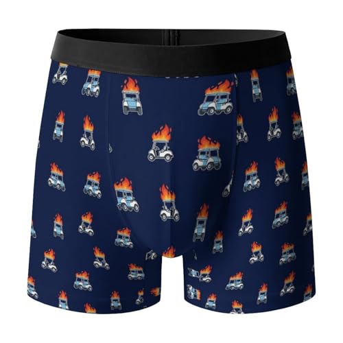wunjqen Mens Boxer Briefs Funny Car Underwear for Men Novelty Humorous Breathable Moisture-Wicking Boxers Underwear Funny Gifts for Men Fire Golf Car XL