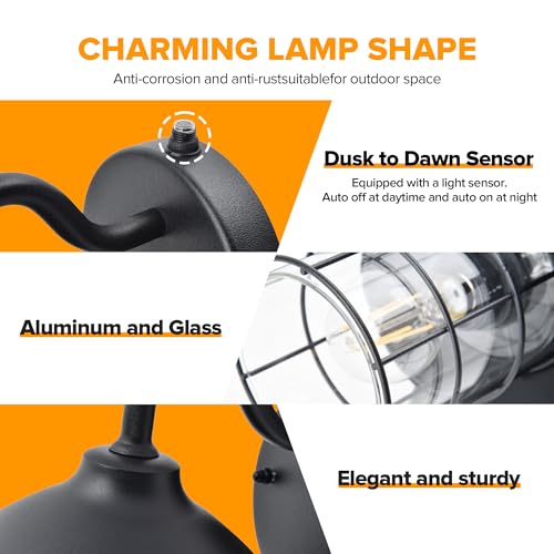 UME Dusk to Dawn Outdoor Wall Lights,Porch Lights,Waterproof Outdoor Wall Sconce, Exterior Light Fixtures E26 Base with Clear Glass Shade for House Garage Patio Front Door Balcony by UME - Used condition - Image 4