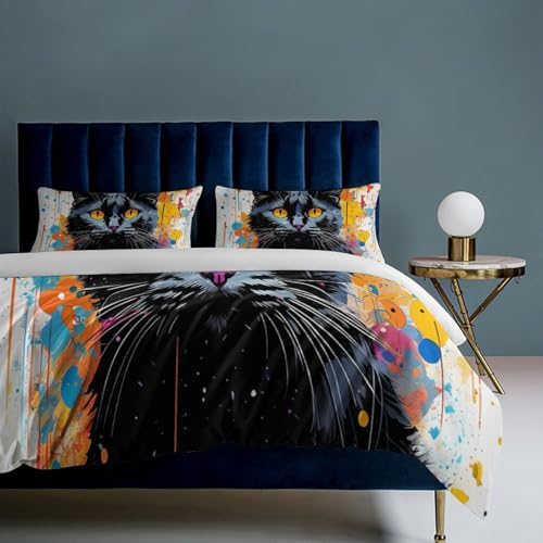 Housse de couette chat 3D anti-transpiration en microfibre à fermeture éclair