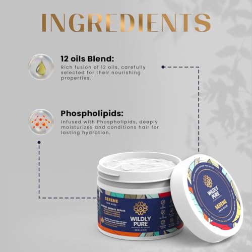 Image of Wildly Pure Professional Hair Mask for Dry, Frizzy & Damaged Hair | 7 Days Spa Smoothening | Natural Biolipid Complex &12 Oils | Strengthening & Repair | Men & Women | 200ML (Serene)
