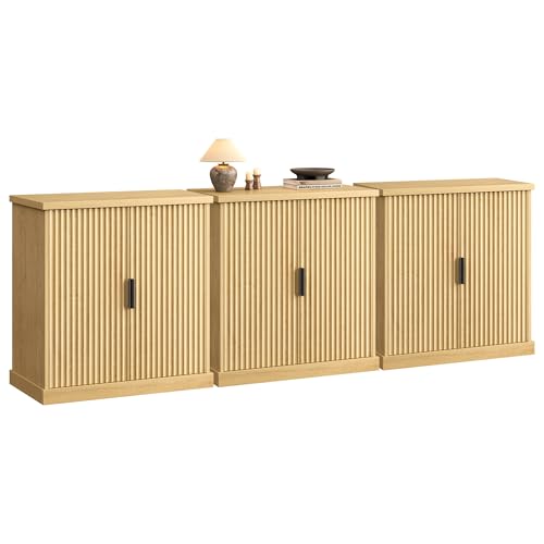 Image of VASAGLE Set of 3 Buffet Cabinet with Adjustable Shelves, Fluted Doors