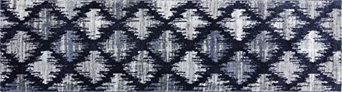 Gertmenian 41637 Boho Abstract Rug V Modern Living Room Kitchen Bohemian Area Carpet, 2X8 Runner, Blue White Geometric Tile Vintage #TOP9