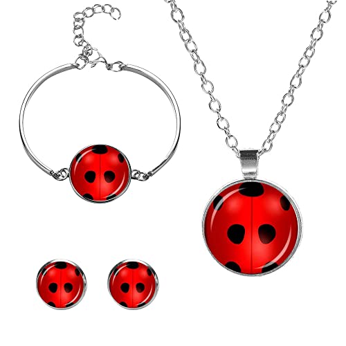 Cute red ladybug set,ladybug bracelet,ladybug earrings,ladybug necklace Ladybird Jewellery meraculas ladybug jewelry