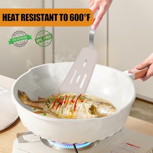 Image of Beijiyi Silicone Spatula Turner Set of 3, 600F Heat Resistant (Khaki)