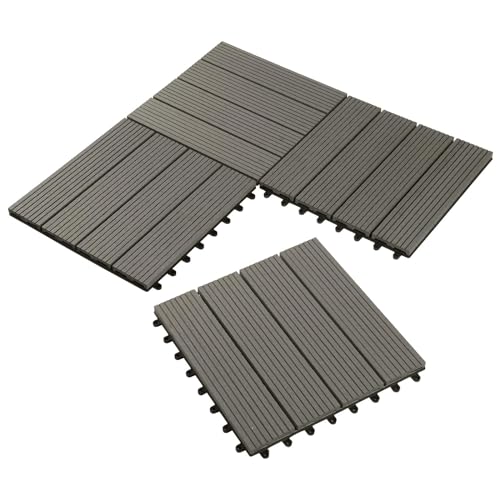 Laneetal 11 Pcs WPC Decking Tiles Light Grey Terrace Decking Wood Plastic Composite Interlocking Flooring Weather Resistant 30 x 30 cm (1 m²)