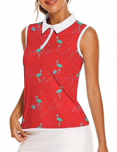 Image of COOrun Women's Golf Polo T Shirts Lightweight Moisture Wicking Sleeveless Shirt Quick Dry Zipper Tank Top