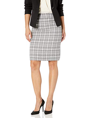 Tahari ASL Women's Double Back Vent Pencil Skirt, Ivory Black Plaid, 16