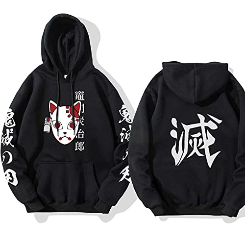Vocha Anime Kleidung Demon Slayer Hoodie Pullover Kamado Tanjirou Kapuzenpullover Anime Merch Cosplay (Black1,M,M) Cover