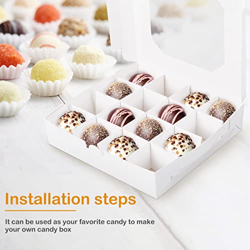 Fizocosisto 20pcs Empty White Pick and Mix Sweet Boxes with Inserts Clear Window and Divider for Chocolate Sweet Assortment 16-Compartments Quick Assemble Sampler Boxes Bakery Boxes(white 20pcs)