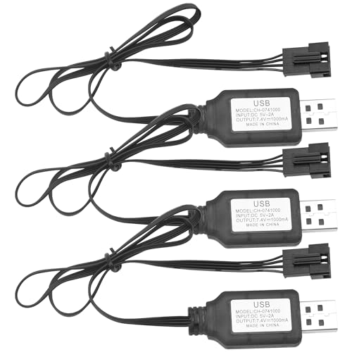 3Pcs Vgoohobby SM-4P Plug Charger 7.4V USB Charging Cable for 7.4V Li-ion Battery RC Car Drone Boat Boat Plane