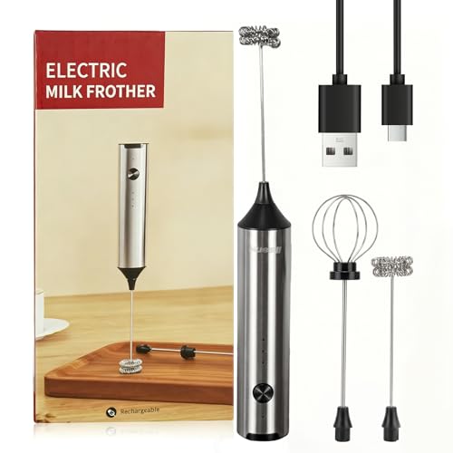 Mini Mixer Portátil Misturador de Bebidas Espumador em Aço Inoxidável com 2 Batedores, USB Recarregável, para Cozinha para Cappuccino, Café, Shakes e Ovos
