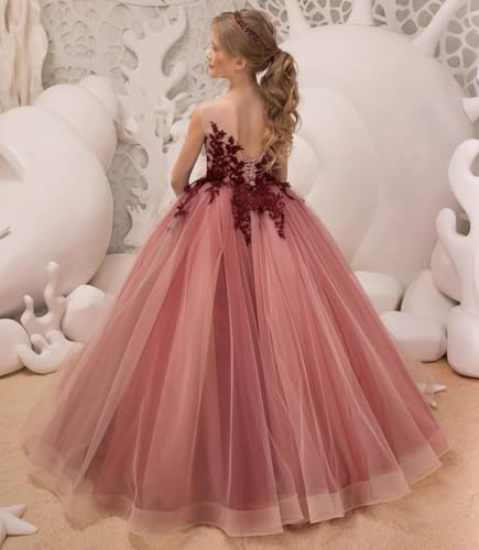 Girls Tulle Lace Flower Girl Dress for Wedding Appliaue Pageant Dresses for Girls Long Princess Party Prom Ball Gown2