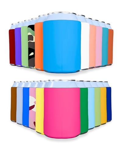 PartyPrints 25 Pack Multicolor Assorted Blank Can Cooler Sleeves, Customizable Bulk Insulated Foam, Collapsible Plain Drink Holder, Cold Beer Insulator | 12oz Regular, 16oz Tall Cans