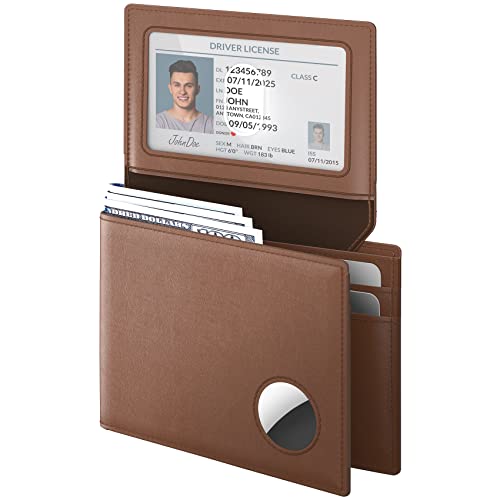 typecase Mens Leather Wallet with AirTag Holder: Hidden Pocket Compatible with Apple Air Tag,Top Grain Leather, Bifold, Slim, RFID Blocking - 10 Card Capacity | Bill Divider | ID Window (Bla