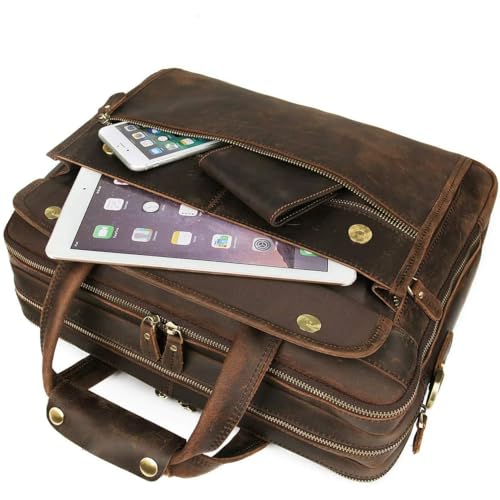 Premium Full Grain Leather Messenger Bag for Men Rustic Vintage Laptop Briefcase with Multiple Compartments Durable Business Work Bag with Adjustable Strap2