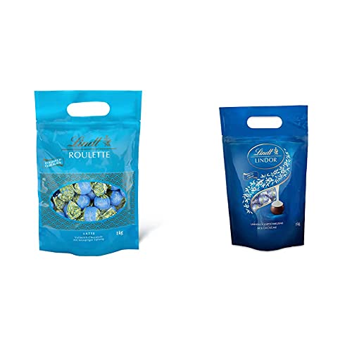 Lindt ROULETTE Beutel Vollmilch-Cerealien, Vollmilch-Schokolade mit cremiger Schokoladenfüllung und knusprigen Cerealien, 1kg & LINDOR Beutel Milchcrème, Schokoladen-Kugeln, 1er Pack (1 x 1kg)