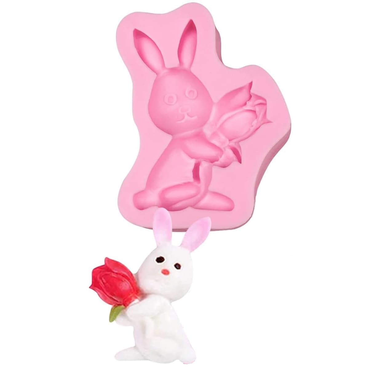 HUSAINIMART |3D Bunny Holding Flower Silicone Mold – Rabbit Chocolate, Fondant, Resin, Soap & Candle Making Mould | Easter DIY Craft Mold | 7.8cm NK-image-28