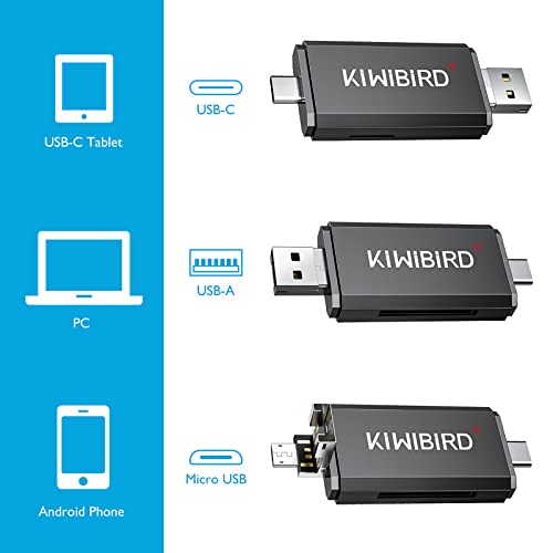 KiWiBiRD Kartenleser, Micro SD Karte auf USB Adapter Stick, Typ C Speicherkarten lesegerät für SDXC SDHC UHS-I Karten Kompatibel mit Mac iPad Pro MacBook Pro Galaxy S20/Tab S6, Android Handy