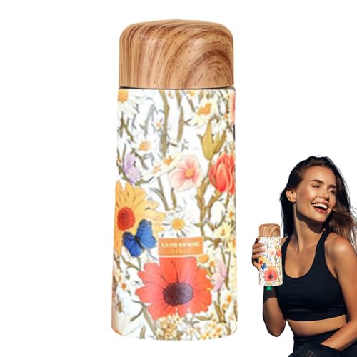 Vakuumisolierte Wasserflasche - Wasserflasche - Isolierte Wasserflasches Mit Holzdekor-Deckel | Tragbarer Trinkbecher, Auslaufsicherer Reisebecher Für Damen, Herren, Jugendliche, Erwachsene Und Den