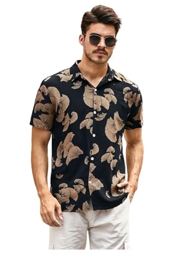Image of LookMark Men's Trendy Cotton Blend Spread Collar Grey Color Printed Shirt