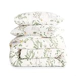Wake In Cloud Botanical Cotton Comforter Set, Yellow Green, Queen | 100% Cotton Fabric, Floral Flower Print, Shabby Chic Coquette Aesthetic, Lightweight Bedding Set, 3 Pieces