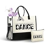 InnoBeta Dancer Gifts Canvas Tote Bag, Life Is Better When You Dance Bag with Top Zipper Closure and Shoulder Strap for Birthday, Mother's Day, Christmas