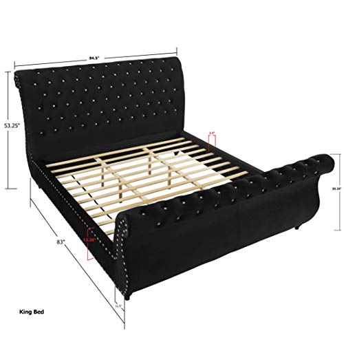 Roundhill Furniture Evora Velvet Upholstered Button Tufted, King, Black #TOP1