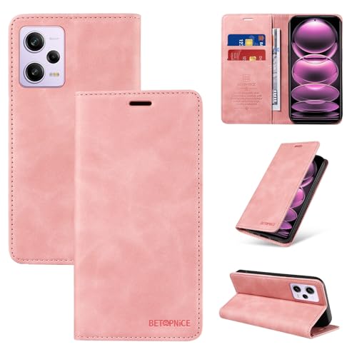 �E�H���b�g�P�[�X Xiaomi Redmi Note 12 Pro Plus/Redmi Note12 Explorer �P�[�X �J�[�h�z���_�[�t�� �t���b�v�J�o�[ RFID �u���b�L���O�ی샌�U�[�P�[�X �ϋv���̂���ϏՌ��J�o�[(Pink)