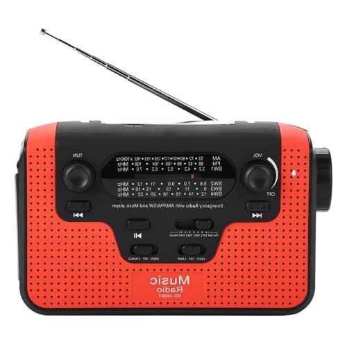 Radio FM/AM/SW Radio Solaire à manivelle avec Bluetooth, Lampe de Poche à Del et Chargeur de Batterie Compatible avec Le Chargeur de Carte TF/Appel Mains Libres/téléphone Portable (Rouge)