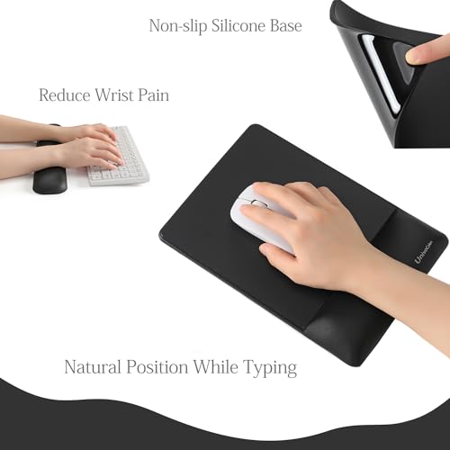 Image of UnivoColors Design-Wave Set of Keyboad Wrist Rest & Mouce Pad,Artificial Sheepskin+Memory Foam+Ergonomic+Anti-Slip Gel, Resilience Support During Work and Gaming,Keyboard Accessory,Black