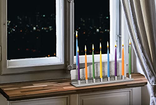 Bougies en étain Menorah Chanukah argenté avec lot de 25 inserts de bougie standard