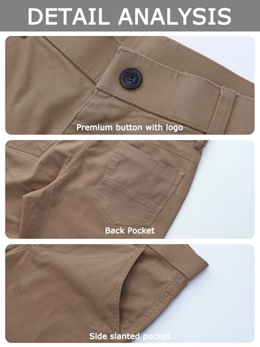 Plaid&Plain Men's Khaki Pants Stretchy Straight Fit with Side Pocket and Elastic Waistband4