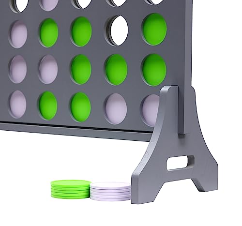 Image of Giant 4 in a Row Game for Family & Adults - Tailgating Pros Jumbo Grey Wooden Four in a Row Indoor & Outdoor Yard Game for Family Party Fun, Portable Activities for Patio, Backyard, and Camping