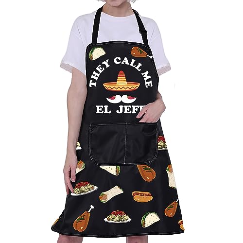 Tablier humoristique avec poches Inscription « They Call Me El Jefe » - Cadeau de chef mexicain - Avec poches, Tablier « They Call Me El Jefe », L