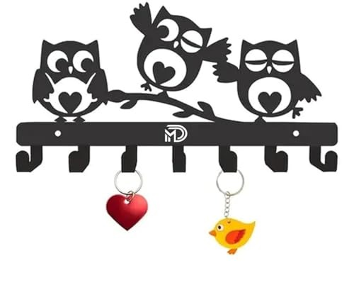 Image of 3 Owl Metal Key Holder - 25cm x 13cm, 9 Hooks, Decorative Key Rack & Organizer, Sturdy Wall Mounted Hanger for Keys, Accessories, Home Decor for Entryway, Hallway, Kitchen, Gift