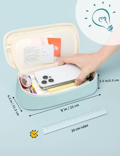 Image of SUNEE Cute Pencil Case, Aesthetic Pen Pouch, Colored Large Pencil Bag with Zipper, Kawaii Stationery Storage and Organizer, School Supplies for Teen and Adult Girls, Mint Green