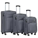 BEIBYE Leichter Stoffkoffer Kofferset Trolley Außentaschen Dehungsfuge mehr Stauraum mit Zahlenschloss (Grau, Set)