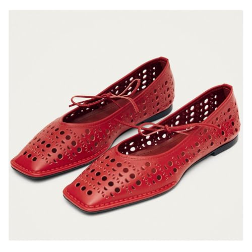 Image of Ballet Flats for Women Lace Up Bow Square Toe Mary Janes Cute Ballerina Shoes Slip On Comfortable Elegant Dress Shoes