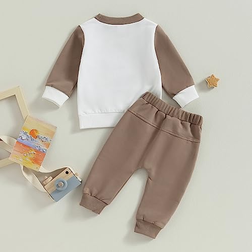 Karuedoo Toddler Baby Boy Football Outfit On Sundays We Watch Football with Daddy Sweatshirt Pants Set Fall Winter Clothes (White Coffee, 18-24 Months)3