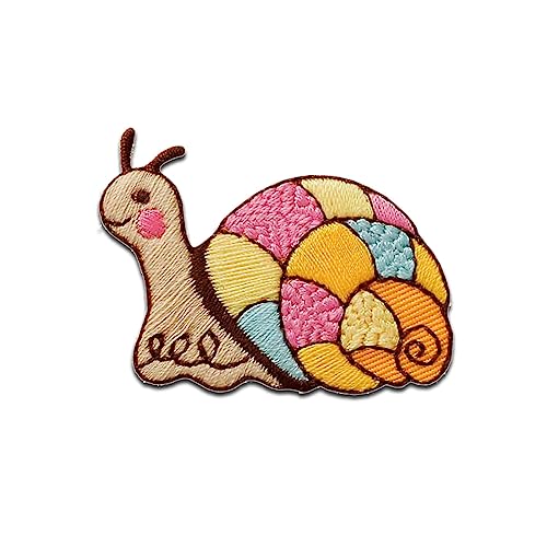 Mono-Quick Schnecke bunt Tier - Aufnäher, Bügelbild, Aufbügler, Applikationen, Patches, Flicken, zum aufbügeln, Größe: 3,3 x 4,4 cm